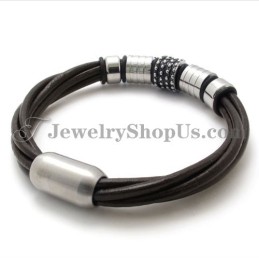 Elegant Bruin Leer Met Titanium Armband