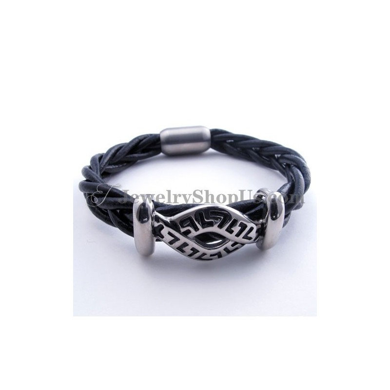 Mode Leren Titanium Armband