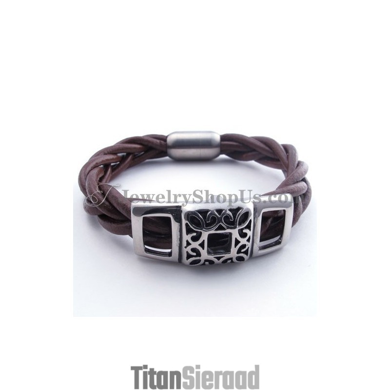 Mode Bruine Titanium Leren Armband Mode Bruine Titanium Leren Armband