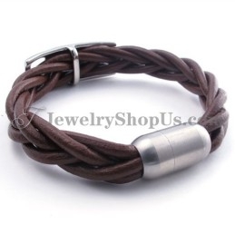 Mode Bruine Titanium Leren Armband
