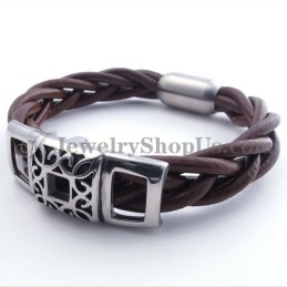 Mode Bruine Titanium Leren Armband