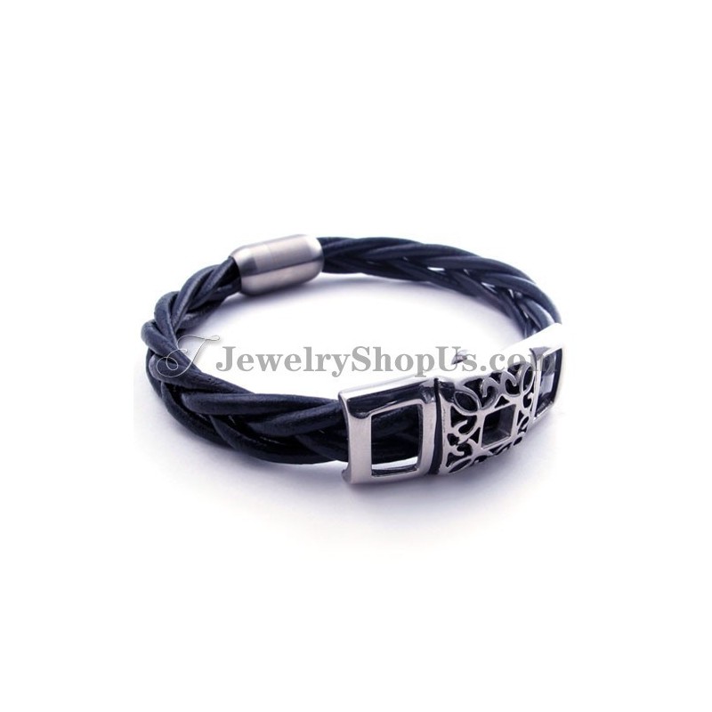 Elegante Titanium Leren Armband