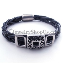 Elegante Titanium Leren Armband