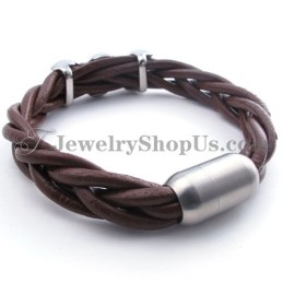 Elegante Bruine Titanium Leren Armband
