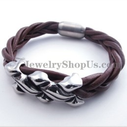 Elegante Bruine Titanium Leren Armband
