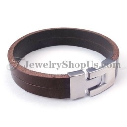 Mode Bruine Leren Armband Met Titanium