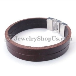 Mode Bruine Leren Armband Met Titanium