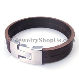 Mode Bruine Leren Armband Met Titanium