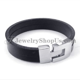 Elegante Zwarte Leren Armband Met Titanium