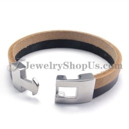 Elegante Zwarte En Bruine Leren Armband Met Titanium