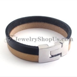 Elegante Zwarte En Bruine Leren Armband Met Titanium