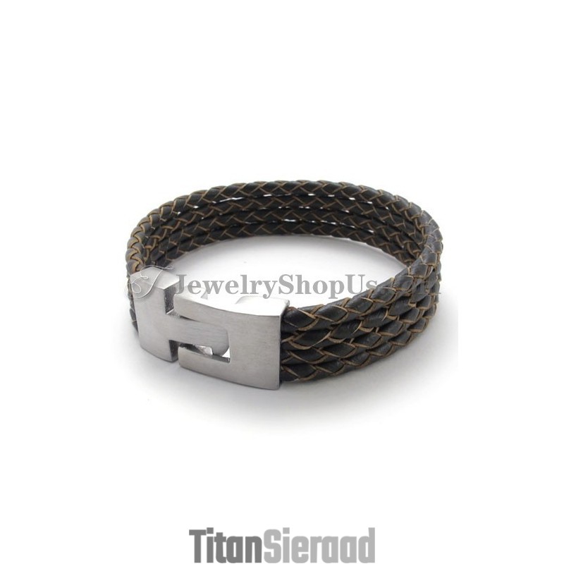 Elegante Leren En Titanium Armband Elegante Leren En Titanium Armband