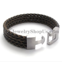Elegante Leren En Titanium Armband