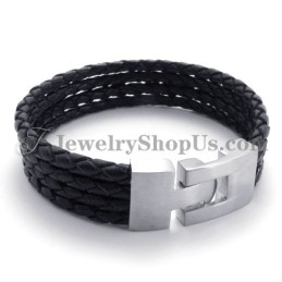 Elegante Zwarte Leren En Titanium Armband