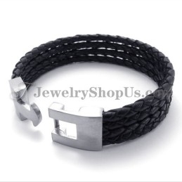 Elegante Zwarte Leren En Titanium Armband