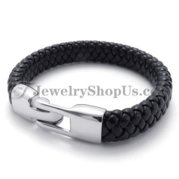 Prachtige Zwarte Titanium En Leren Armband
