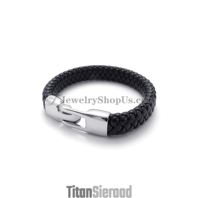 Prachtige Zwarte Titanium En Leren Armband