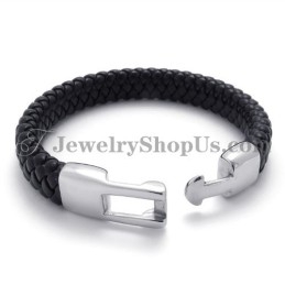 Prachtige Zwarte Titanium En Leren Armband