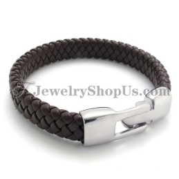 Elegante Bruine Titanium En Leren Armband