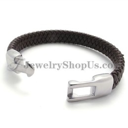 Elegante Bruine Titanium En Leren Armband