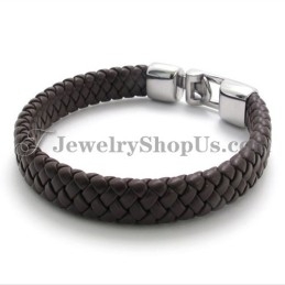 Elegante Bruine Titanium En Leren Armband