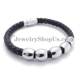 Zwarte Leren En Titanium Armband