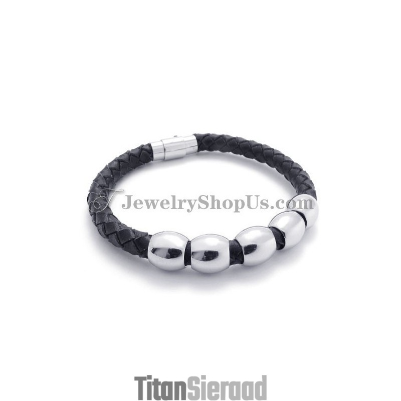 Zwarte Leren En Titanium Armband