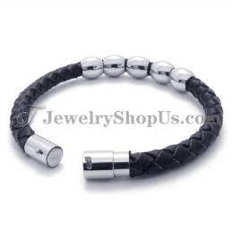 Zwarte Leren En Titanium Armband