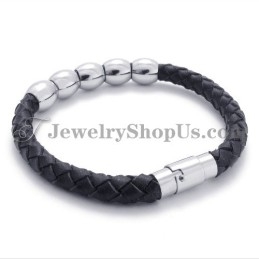 Zwarte Leren En Titanium Armband