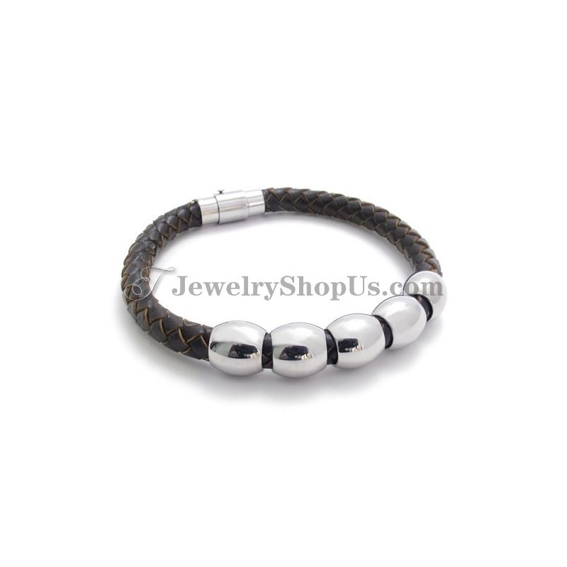 Mode Leren En Titanium Armband