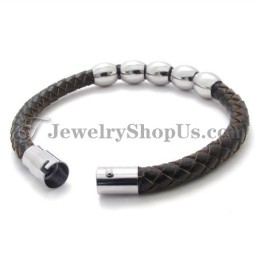 Mode Leren En Titanium Armband