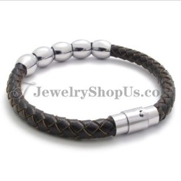 Mode Leren En Titanium Armband