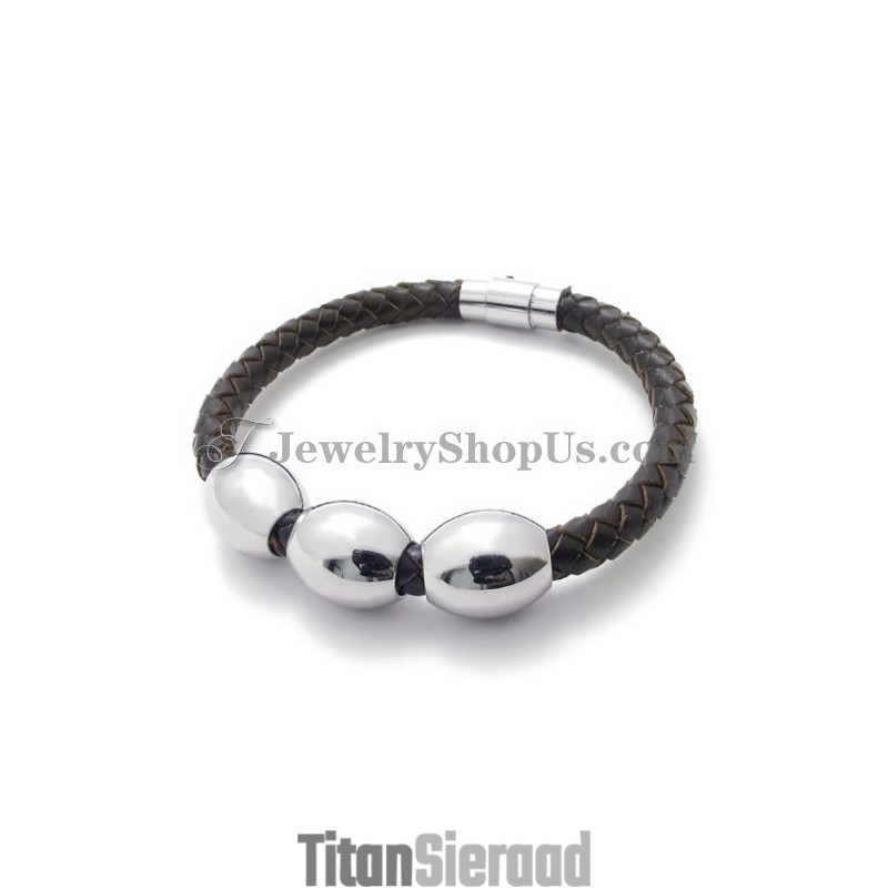 Mode Bruine Leren Titanium Armband Mode Bruine Leren Titanium Armband