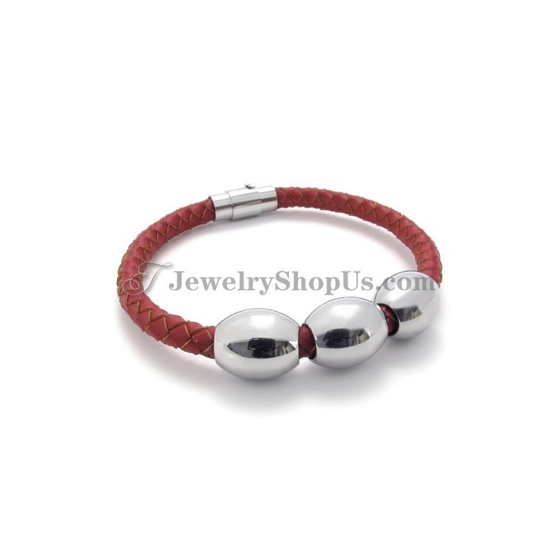 Rode Titanium En Leren Armband Rode Titanium En Leren Armband