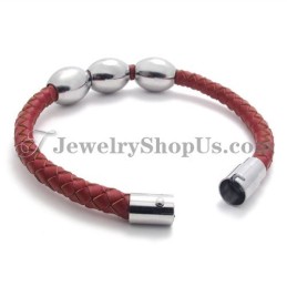 Rode Titanium En Leren Armband