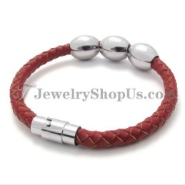 Rode Titanium En Leren Armband