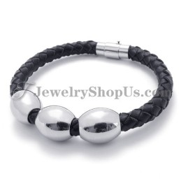 Mode Zwarte Leren Titanium Armband