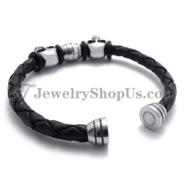 Elegante Leren Armband Met Titanium Schedels