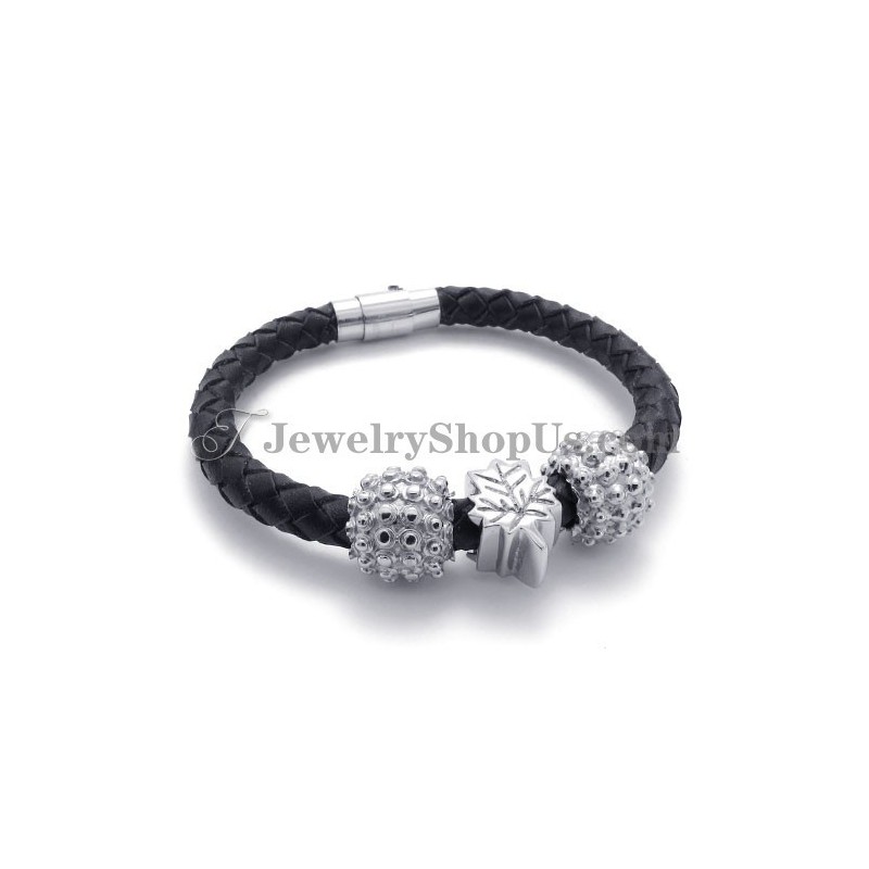 Zwarte Titanium En Leren Armband