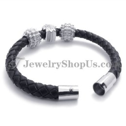 Zwarte Titanium En Leren Armband