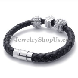 Zwarte Titanium En Leren Armband