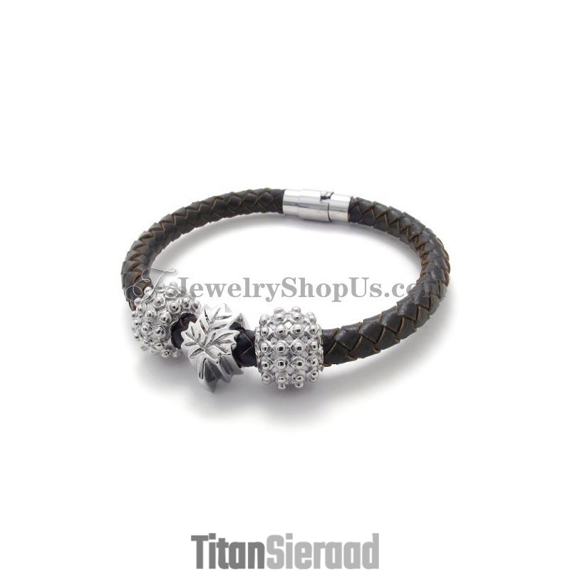 Bruine Titanium En Leren Armband Bruine Titanium En Leren Armband