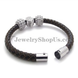 Bruine Titanium En Leren Armband