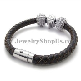 Bruine Titanium En Leren Armband