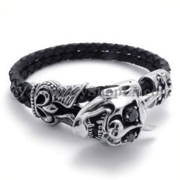 Mode Zwart Leer Met Titanium Armband