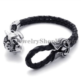 Mode Zwart Leer Met Titanium Armband