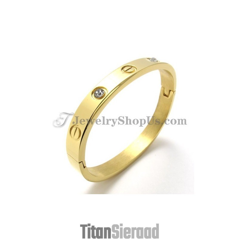 Mode Gouden Titanium Armband Met Strass