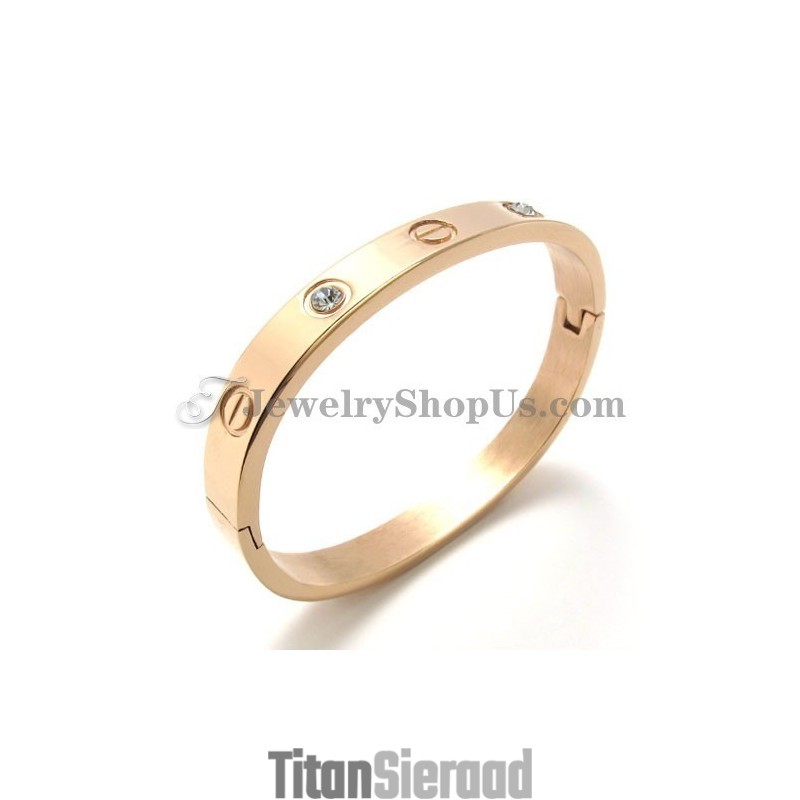 Mode Roségouden Titanium Armband Met Strass Mode Roségouden Titanium Armband Met Strass
