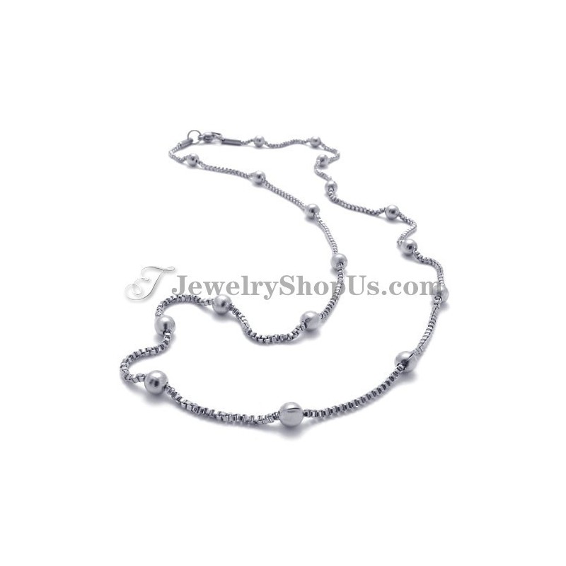 Elegante Damesketting Met Titanium Zilveren Kralen Elegante Damesketting Met Titanium Zilveren Kralen