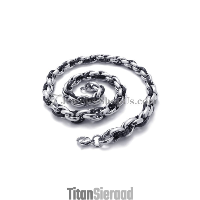 Elegante Zwarte En Zilveren Titanium Ketting